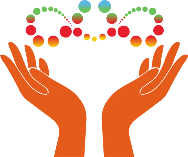 The AMAPP icon on its own: two orange hands holding an arc of coloured circles